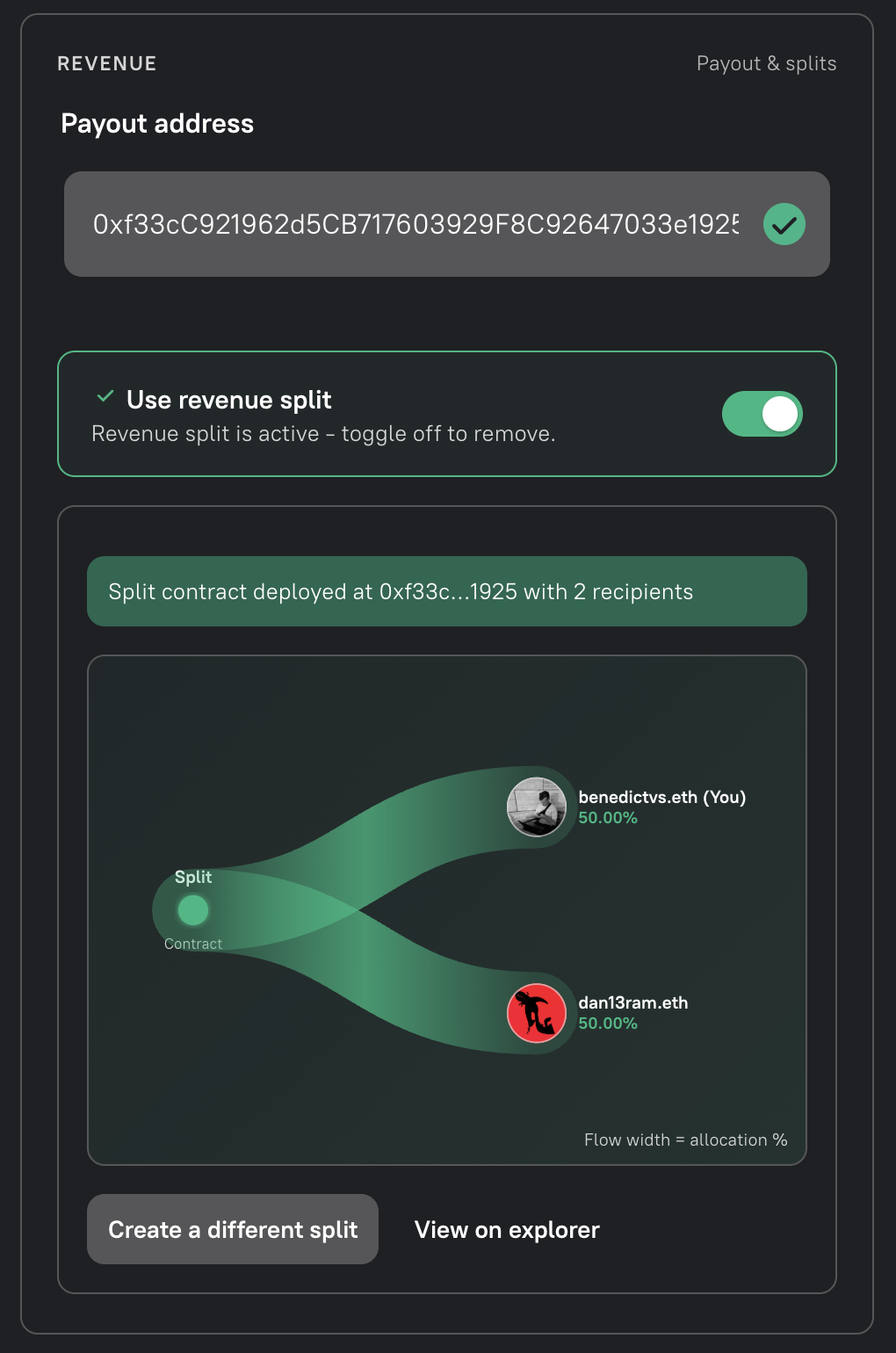 Deployed Droposal revenue split