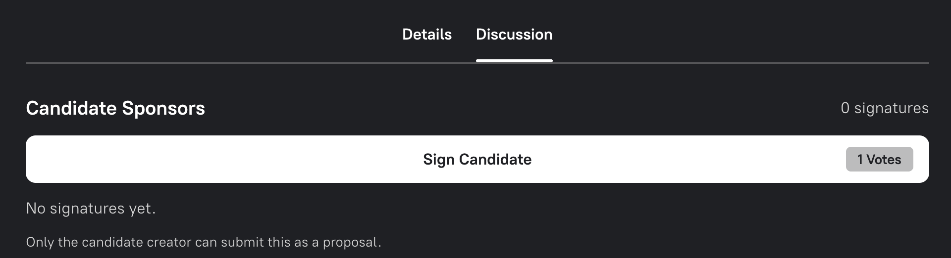 The Candidate Sponsors section with a Sign Candidate button