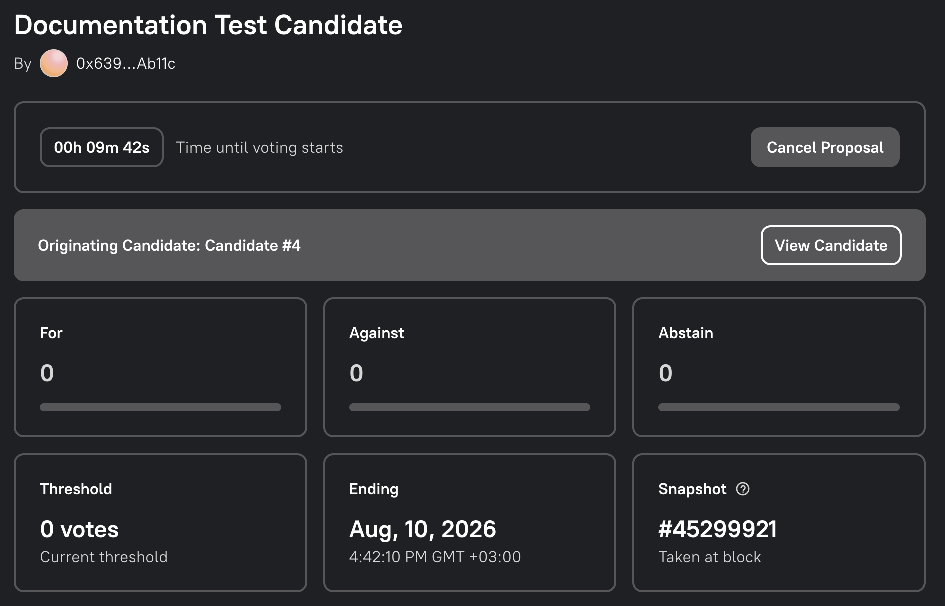 A proposal showing its originating candidate and a View Candidate button