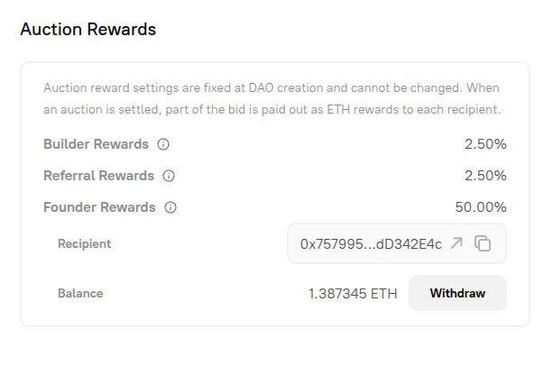 Founder Auction Rewards UI