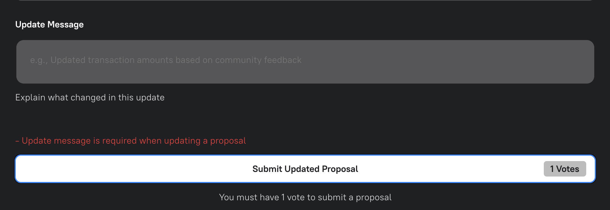 Validation explaining that an update message is required