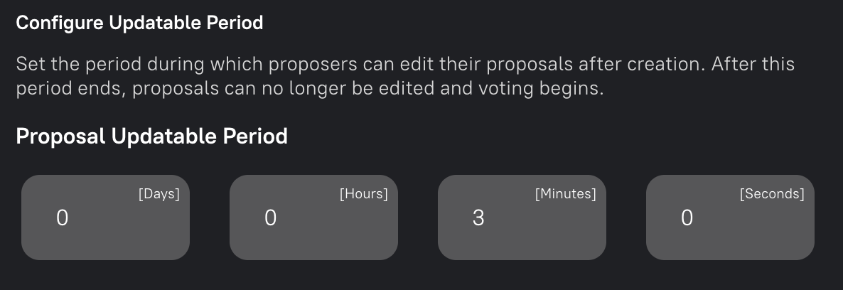 The proposal update period configured to three minutes