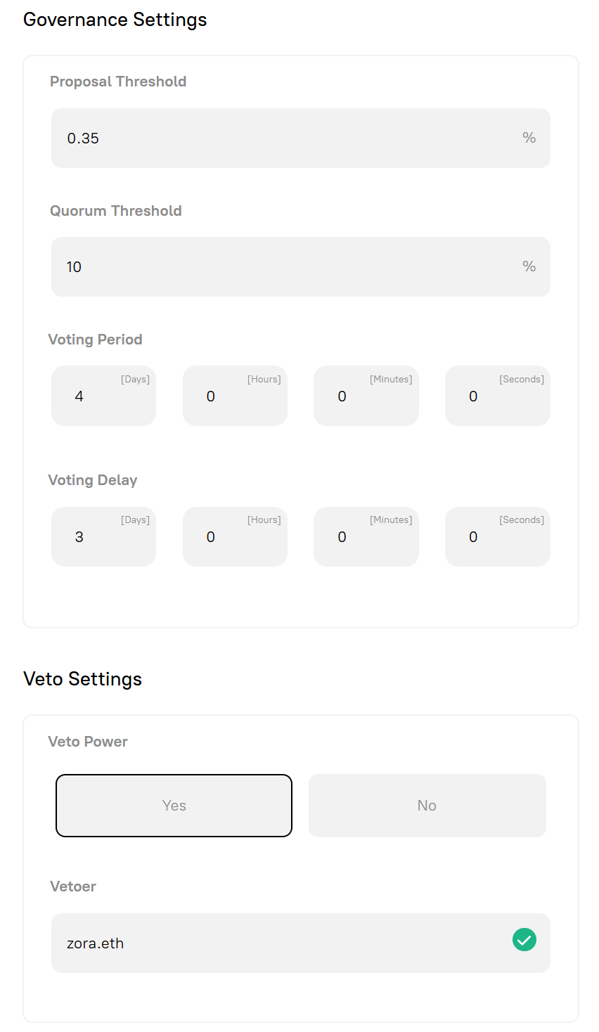 Governance Settings